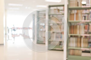 Blur school library or study room with book shelves for education background