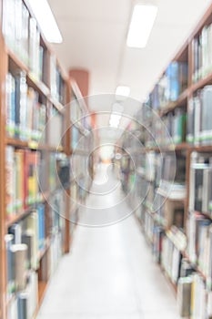 Blur school library or study room with book shelves for education background