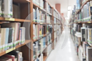 Blur school library or study room with book shelves for education background