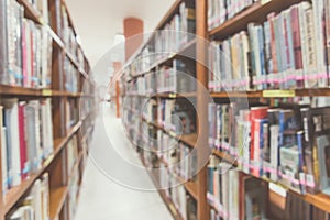 Blur school library or study room with book shelves for education background