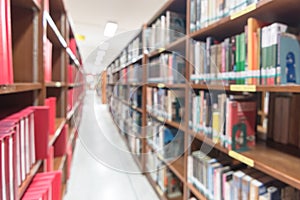 Blur school library or study room with book shelves for education background