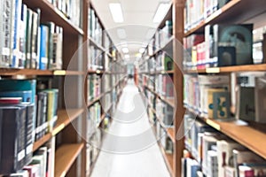 Blur school library or study room with book shelves for education background