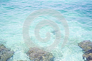 Blur Water Bay Blue Sea with Stone,Ocean Island at coast Background