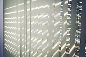 blur window curtains with sunlight through, interior design, Venetian blinds by the window or blinds window.