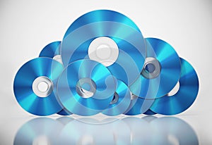 Bluray discs arranged as a cloud symbol. Data storage concept. 3D illustration