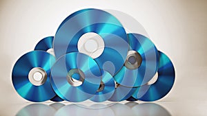 Bluray discs arranged as a cloud symbol. Data storage concept. 3D illustration