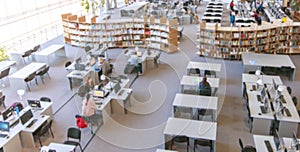 Blured students library reading room