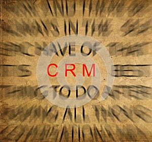Blured text on vintage paper with focus on CRM (Customer Relationship Management