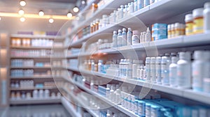 Blurred abstract background image of cosmetics shelves and shelves in cosmetics store.