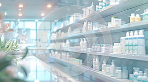 Blurred abstract background image of cosmetics shelves and shelves in cosmetics store.
