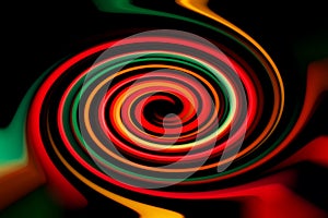 Blurred abstract background. Image of red, blue, green and yellow circles and wavy lines of different sizes