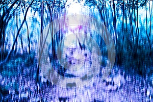 Blurred abstract background photo of forest with surreal motion blur effect