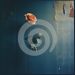 Blurred Analog Photograph Of A Rose On A Dark Wall