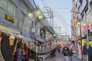 Blurred background Ameyoko Shopping Street in tokyo,Japan.Ameyoko is a busy market street along the Yamanote near Ueno Stations.