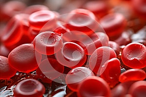 Blurred background with blood cells, leukocytes, and erythrocytes for text placement.