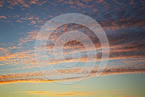 Blurred background. Blue sky and white fluffy clouds