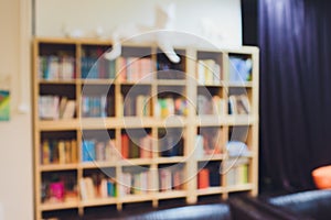 Blurred background, Blur bookshelves at book store background, education concept.