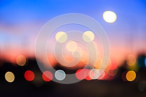 Blurred background, Bokeh of street lamp, car light with colorful sky