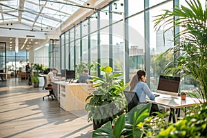 Blurred background of a bright and modern office interior