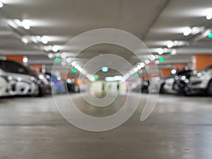 Blurred background of a car parking in the departmentstore. Car