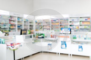 Blurred background of cashier, counter in pharmacy or in hospital
