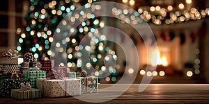 Blurred background of Christmas presents under tree