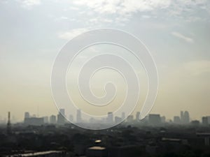 Blurred background of city at bangkok thailand in the morning