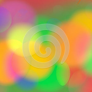 A blurred background of colorful out-of-focus lights, a blending overlay illustration in yellow, green, pink and blue