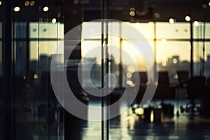 Blurred background of empty modern office space with a bokeh effect