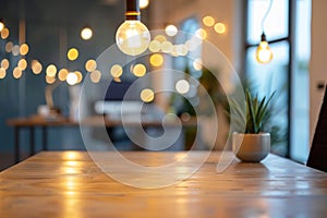 Blurred background of empty modern office space with a bokeh effect