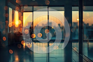 Blurred background of empty modern office space with a bokeh effect