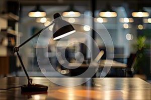 Blurred background of empty modern office space with a bokeh effect