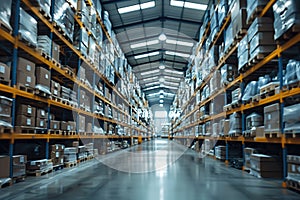 blurred background, interior of a large modern warehouse