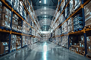 blurred background, interior of a large modern warehouse