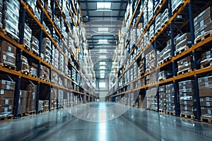 blurred background, interior of a large modern warehouse