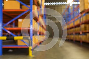Blurred background of Inventory full of shelves in modern warehouse storage of retail shop