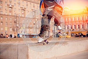 Blurred background jump with skateboarders on skateboards sunlight banner