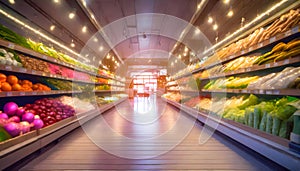 Blurred background of a light modern supermarket interior, sweet romantic moment on digital art concept.