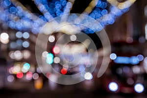 Blurred background of London Christmas street lights and decorations