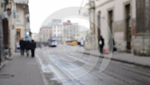 Blurred Background of many people on street square old ancient city