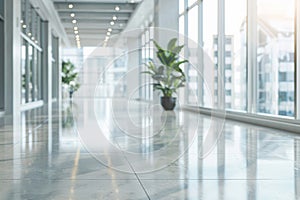 Blurred background of a modern empty office interior with panoramic windows