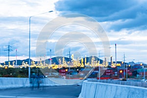 Blurred background Oil refinery gas petrol plant industry crude tank, chemical factory. Blurry background copy space of petroleum