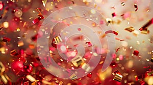 A blurred background of red and gold confetti capturing the festive atmosphere of Singles Day photo