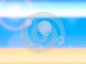 Blurred background with sea beach and sunny rays. Vector illustration