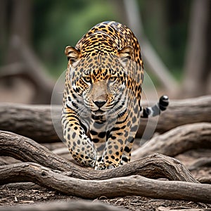 The blurred background suggests a dense possibly tropical forest setting