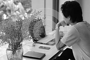 Workingman in work space with black and white style