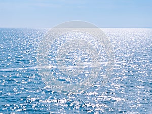 Blurred blue background and blue sky and bokeh sea. Abstract blue circles bokeh from nature background, defocused.