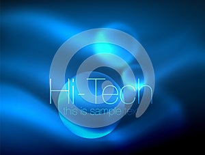 Blurred blue neon glowing circles, hi-tech modern bubble template, techno glowing glass round shapes or spheres