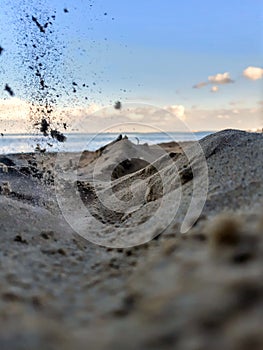 Blurred blue sky and sea with bokeh ligh