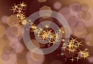 Blurred bokeh background for text, abstract brown-beige background with diamonds, circles, starry festive scattering